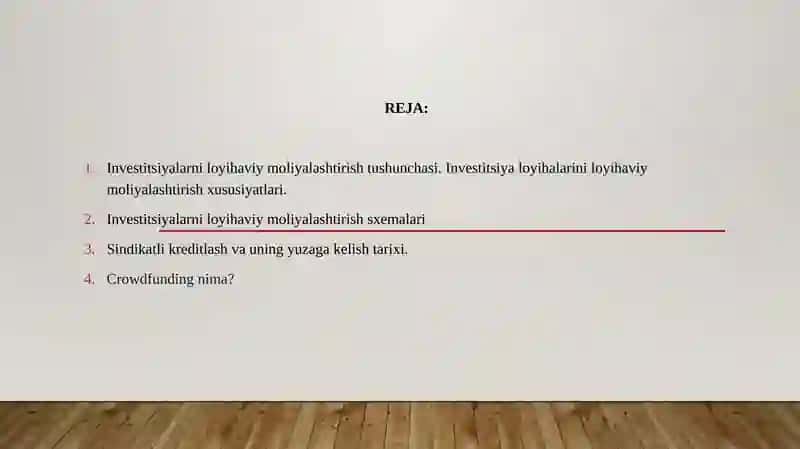 Investitsiyalarni loyihaviy moliyalashtirish 2
