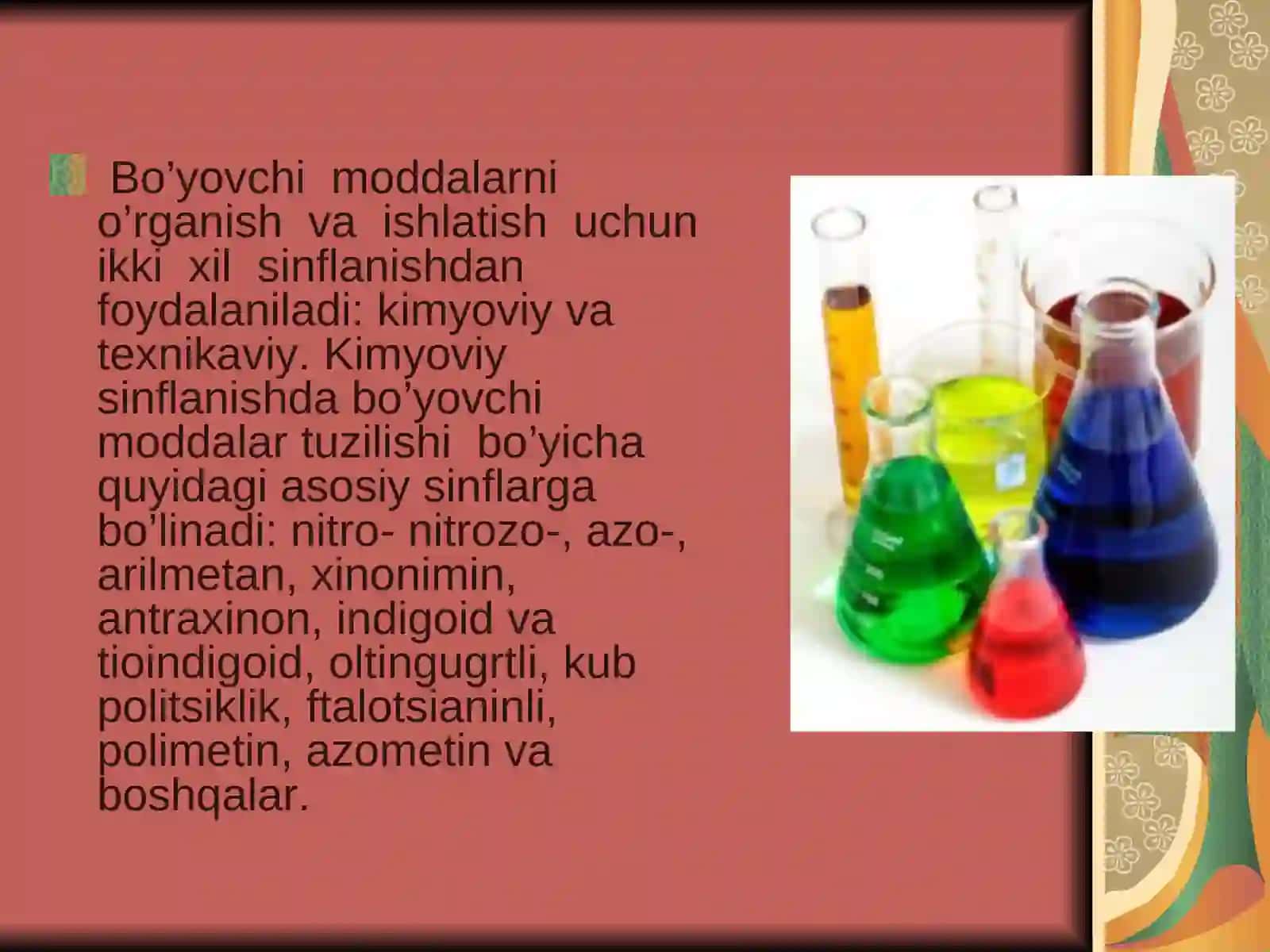 Bo’yovchi moddalarning sinflanishi 2