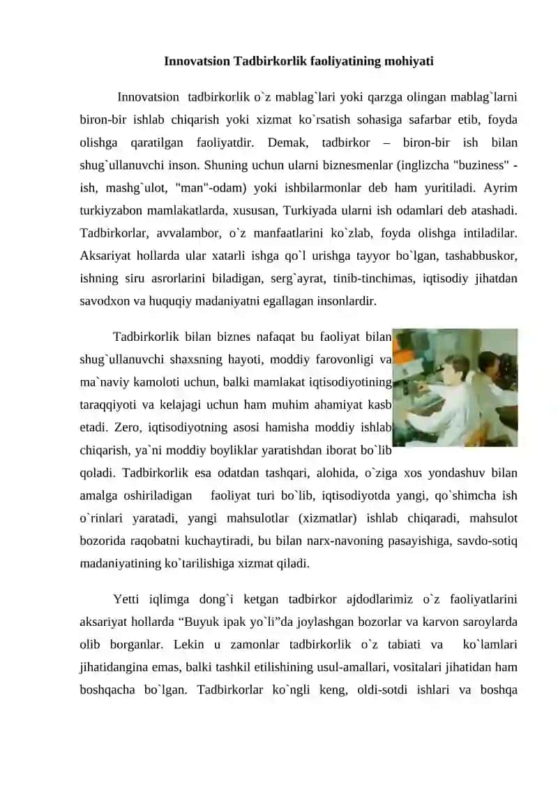 Innovatsion Tadbirkorlik Faoliyatining Mohiyati 2
