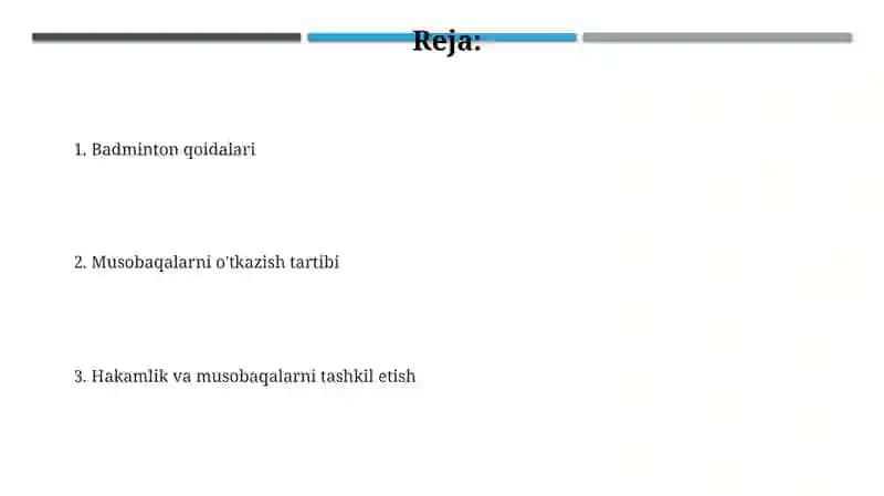 Badminton o'yin qoidalari va hakamlik 2
