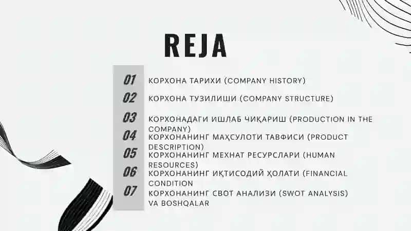 КОРХОНАНИНГ МАҲСУЛОТИ ТАВФИСИ 2