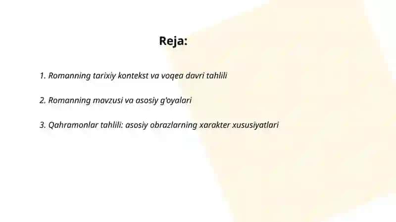 Oʻtkan kunlar romani tahlili 2