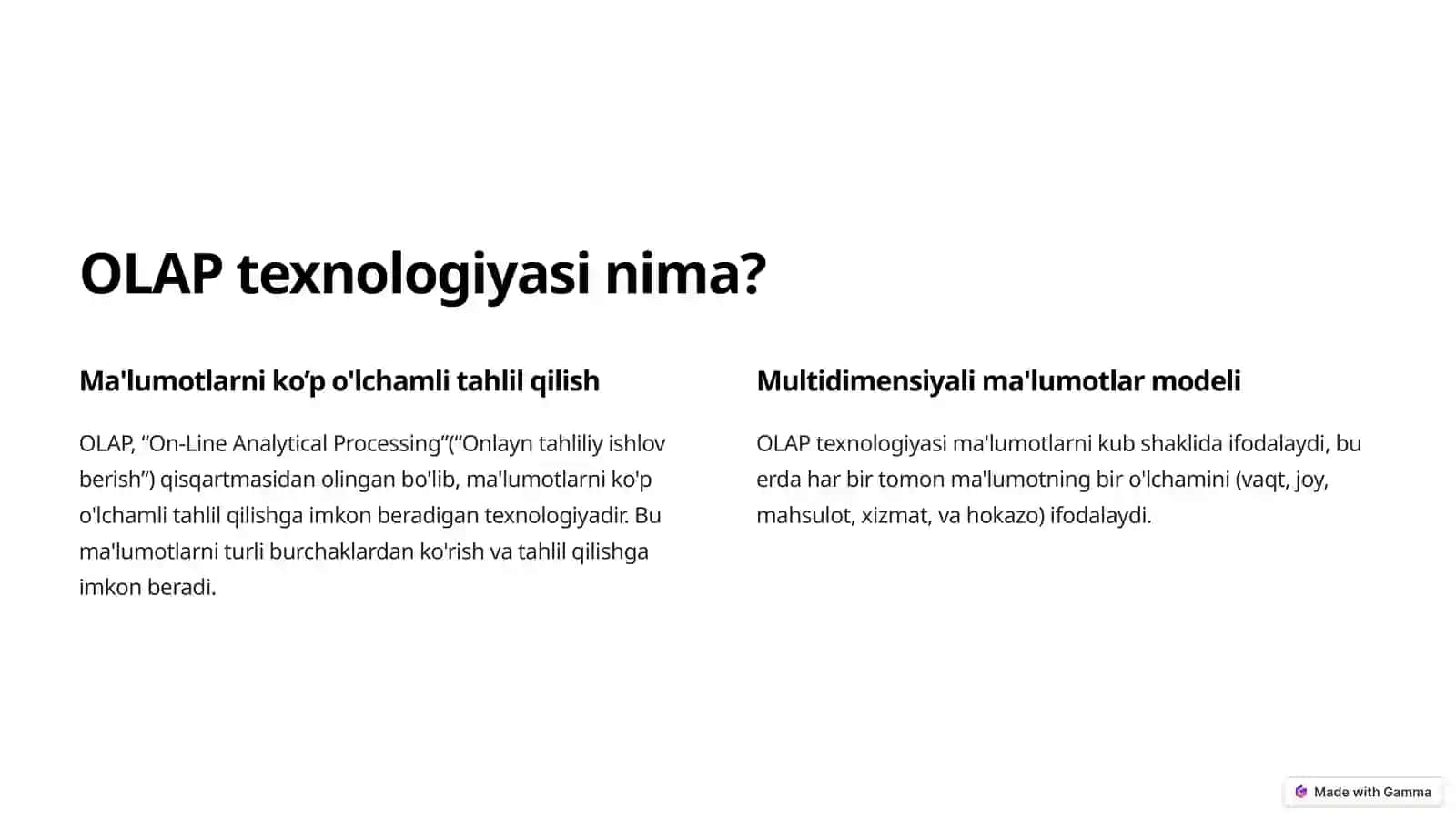 OLAP texnologiyasi 2