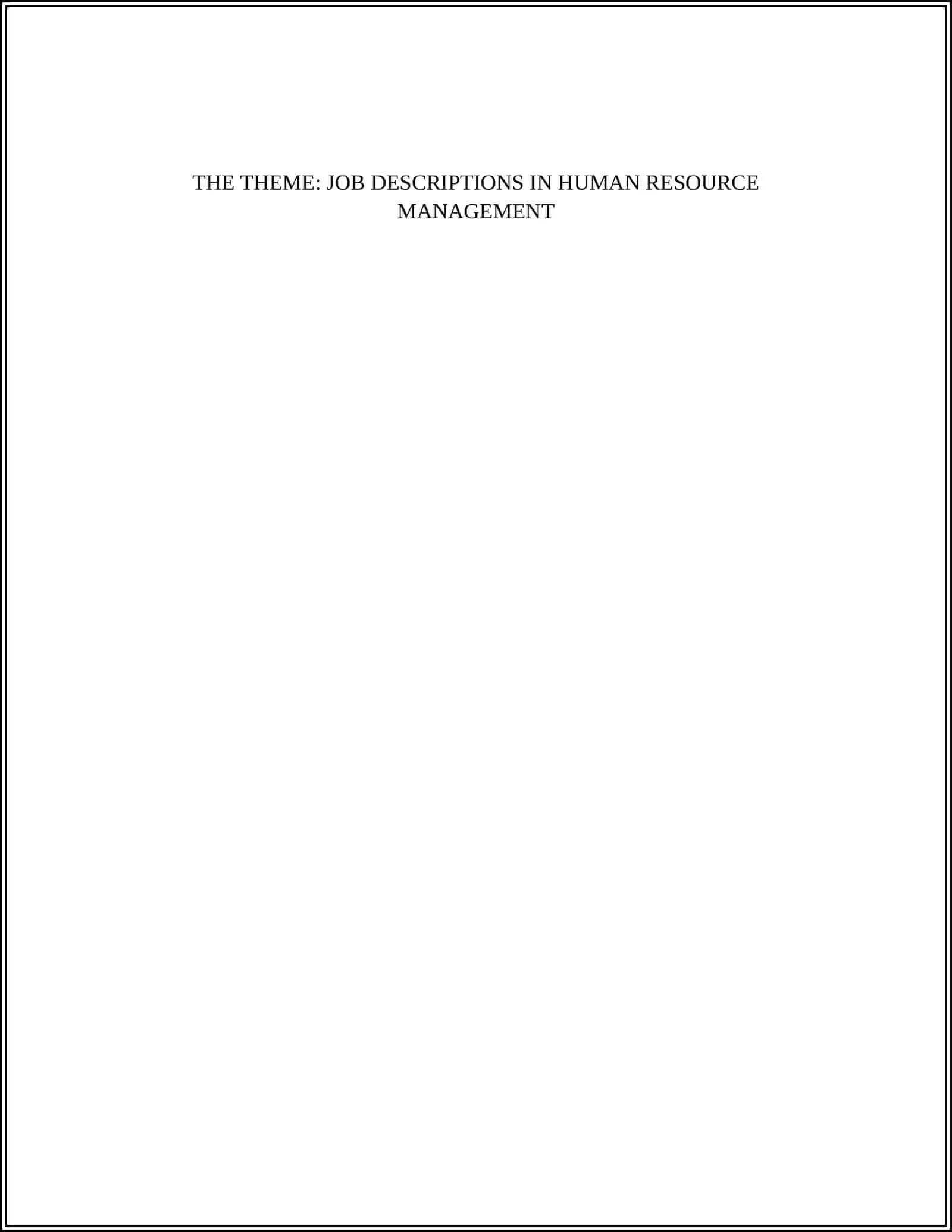 JOB DESCRIPTIONS IN HUMAN RESOURCE MANAGEMENT 2