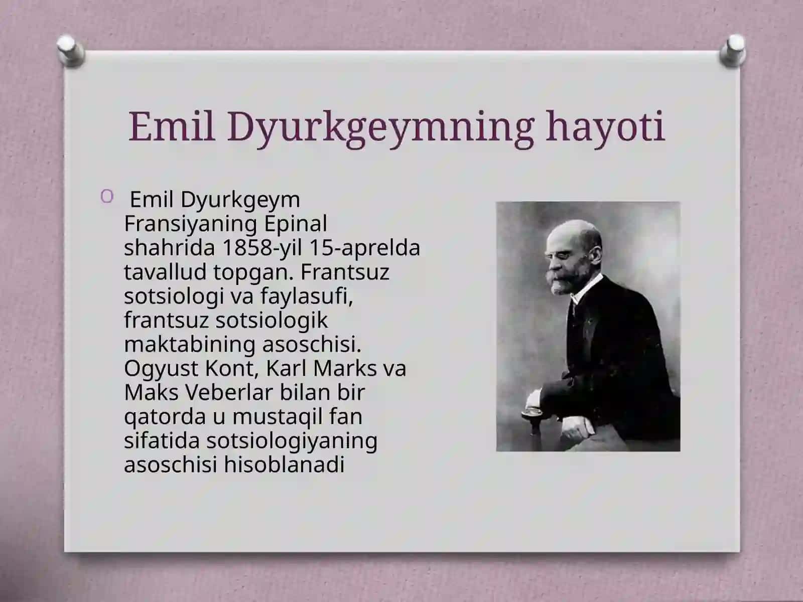 E.Dyurkgeymning «Ijtimoiy mehnat taqsimoti» asari 2