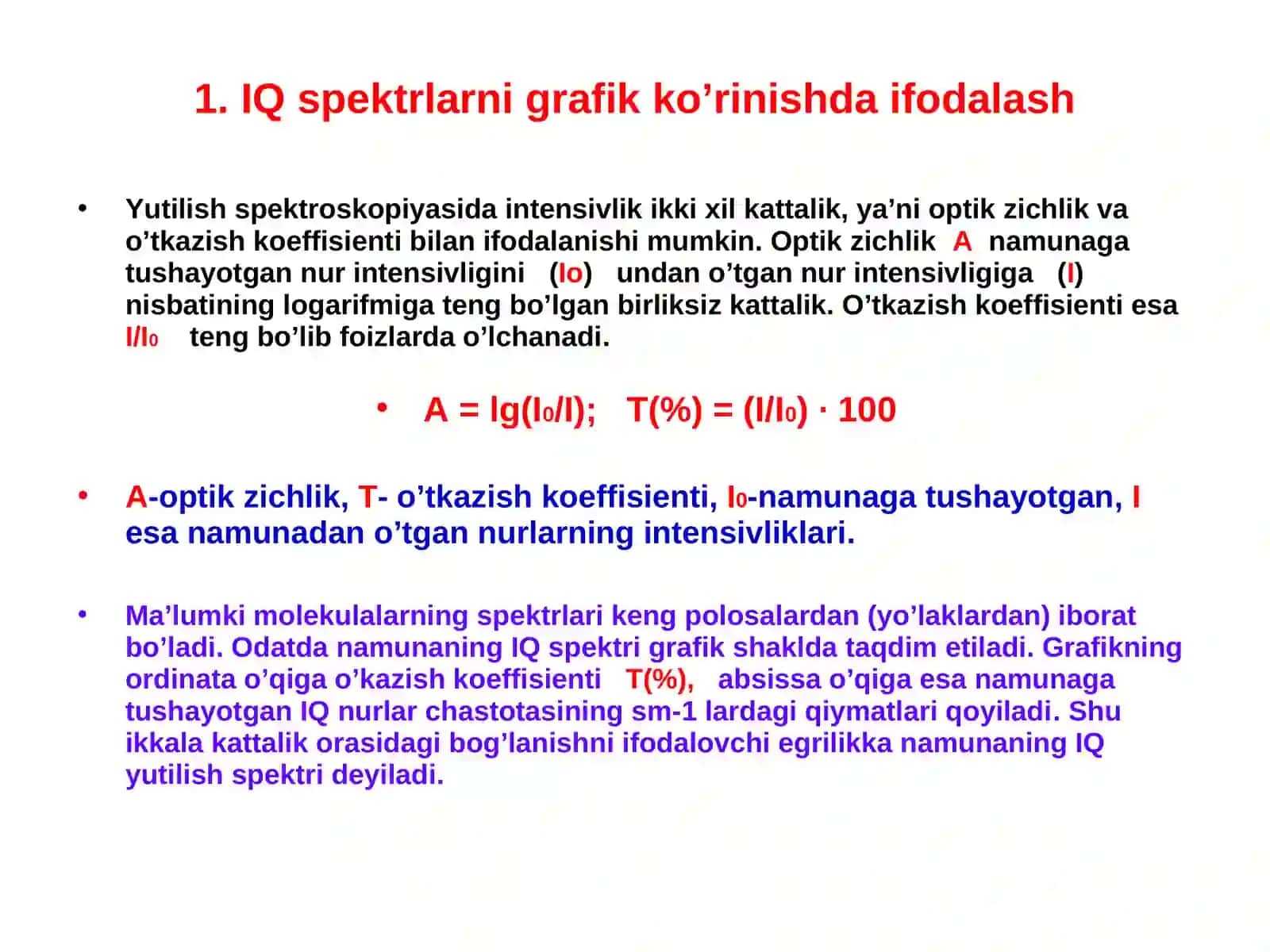 Ma'ruza: Infraqizil (IQ) va Raman spektrlarining kimyoda qo'llanilishi 2
