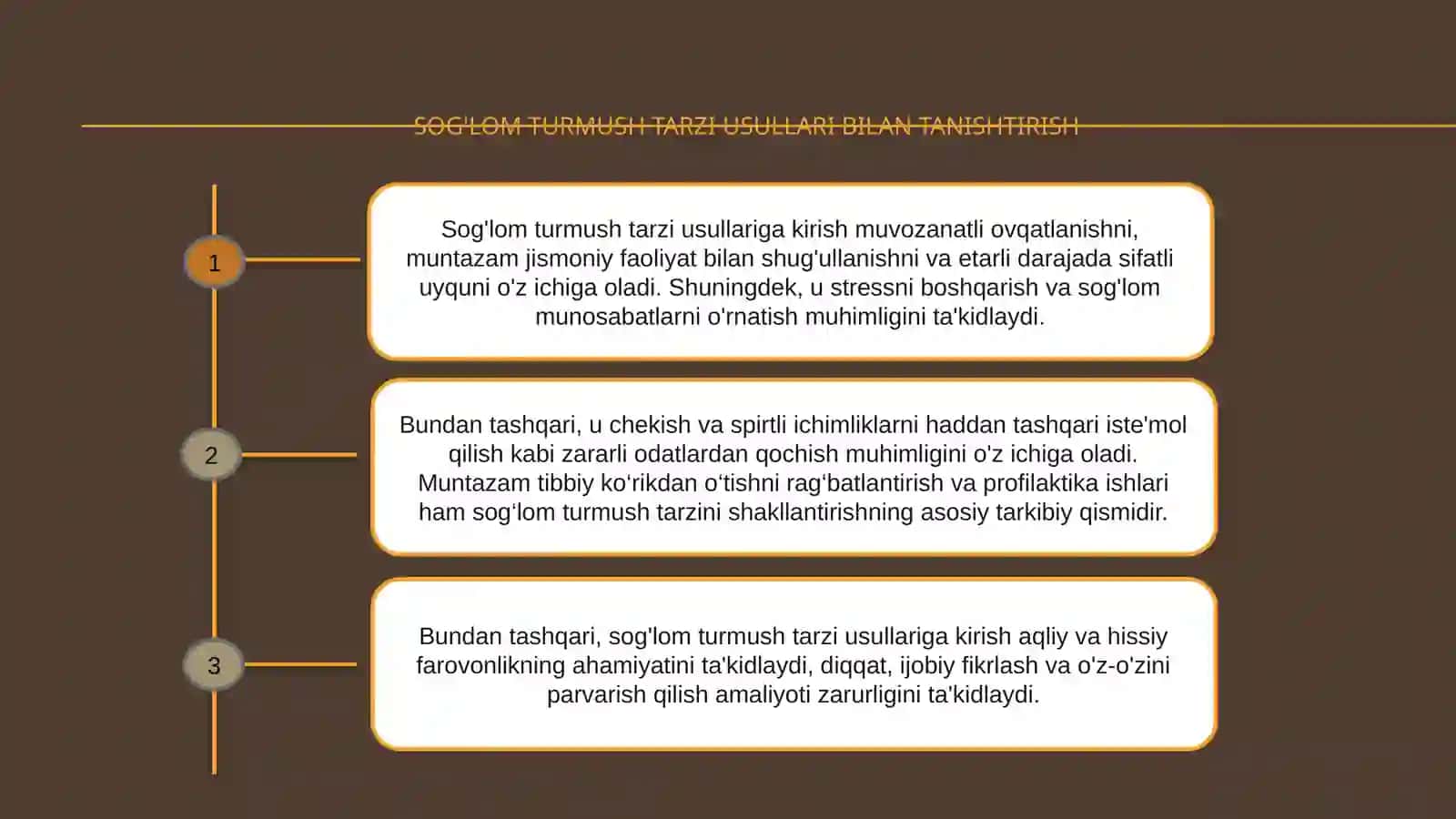 Sog'lom turmush tarzi usullari bilan tanishtirish 2