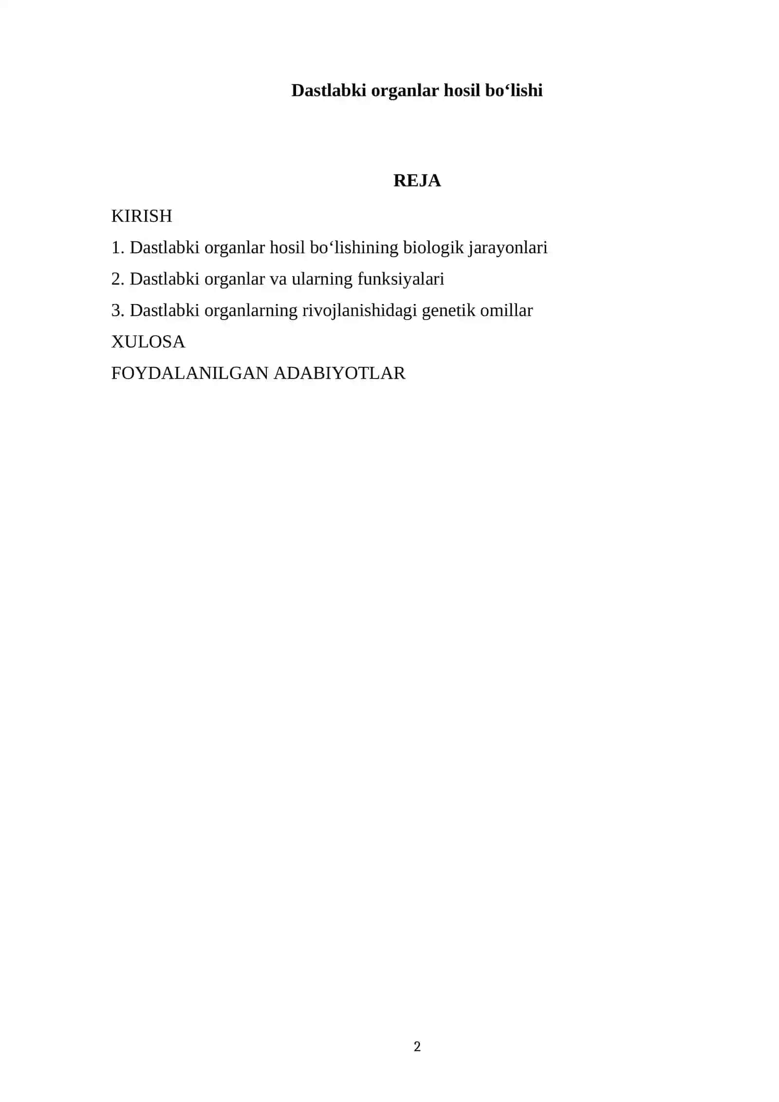 Dastlabki organlar hosil boʻlishi 2