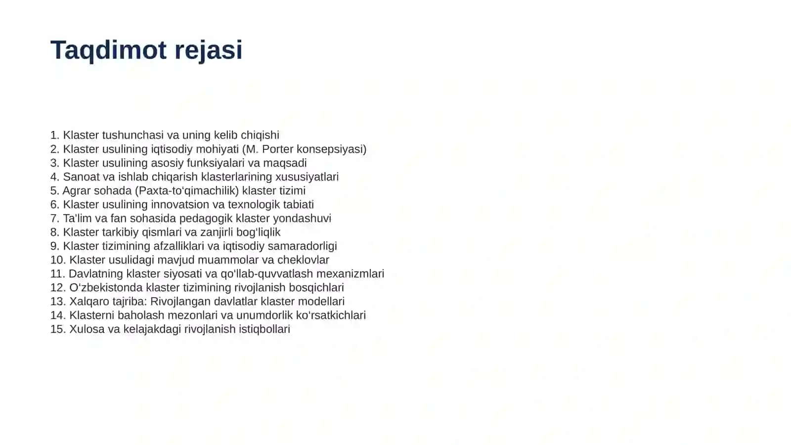 Klaster usulining o‘ziga xos xususiyatlari 2