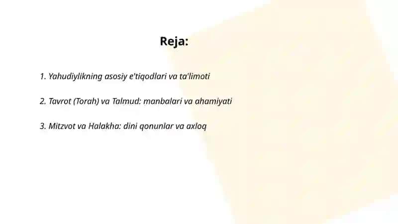 Yahudiylik ta'limoti, an'ana va marosimlari 2