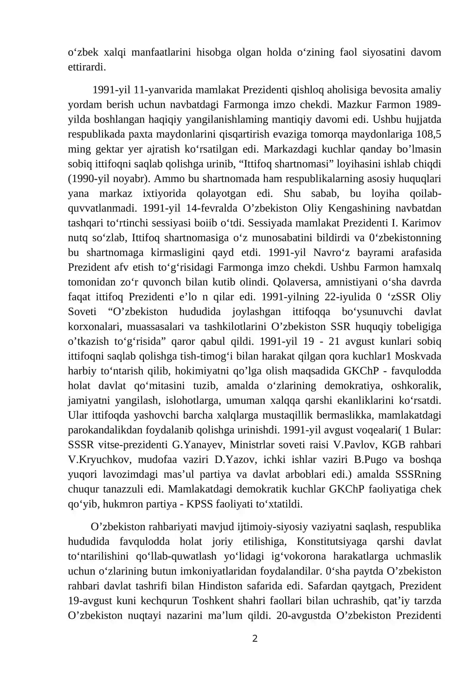O`zbekistonning o`ziga xos istiqlol va taraqqiyot yo`li 2
