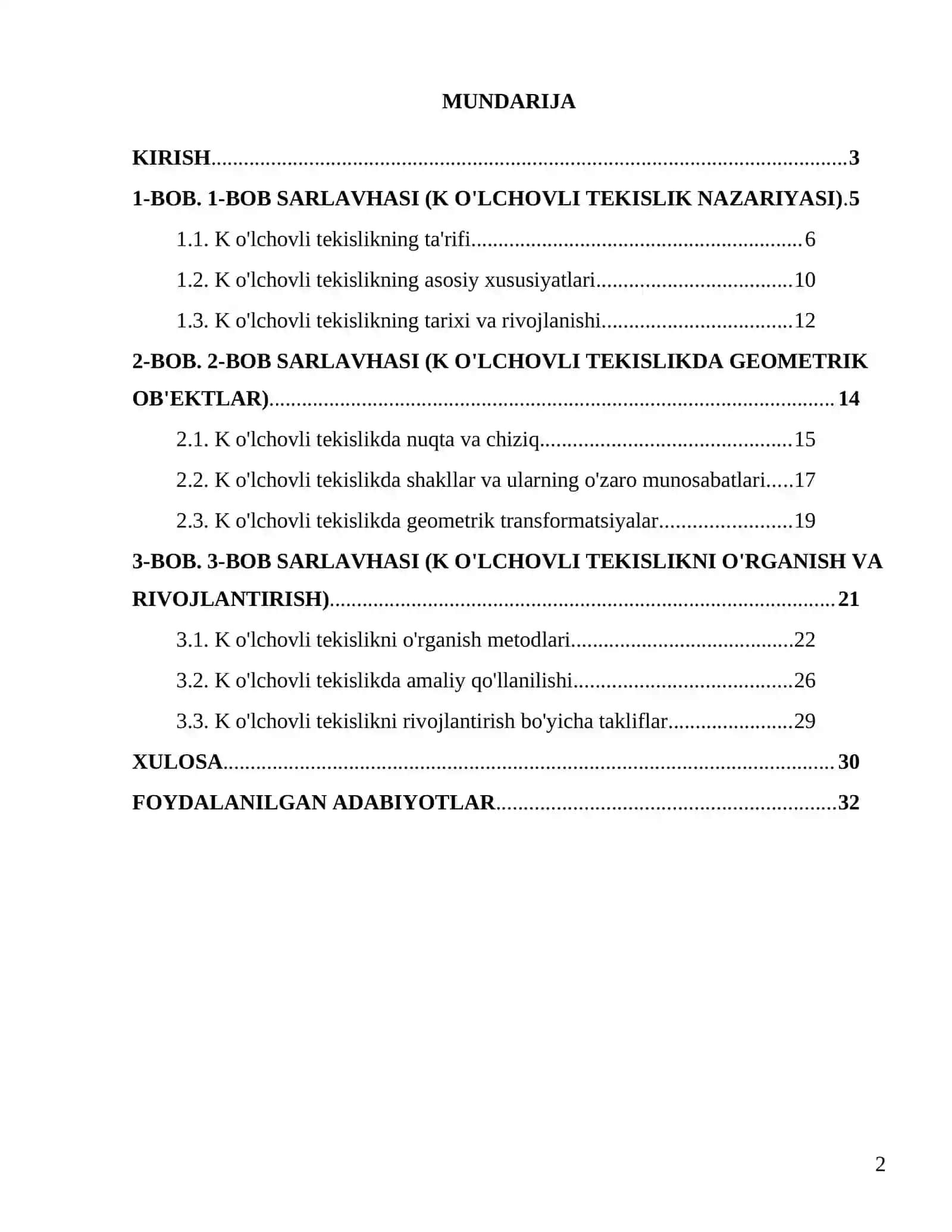 "K o'lchovli tekislik" 2