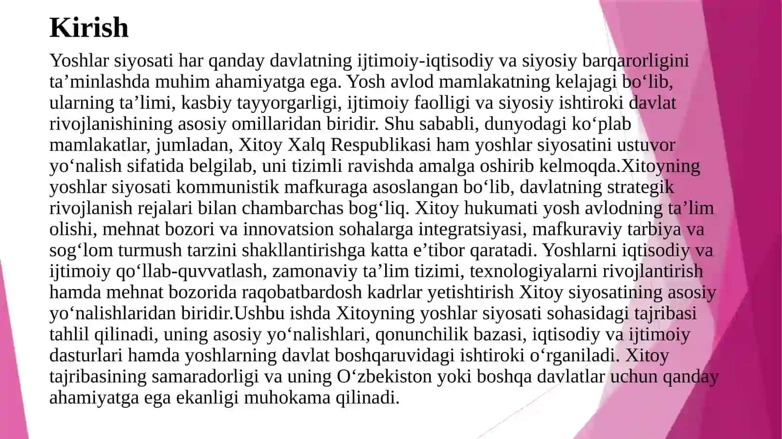 Yoshlar siyosati sohasida Xitoy tajribasi 2