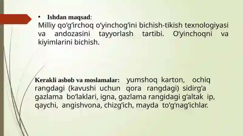 taqdimot - milliy qo'g'irchoq andozasini tayyorlash 2