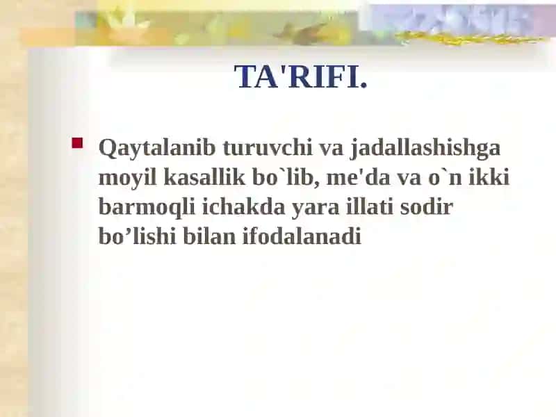 ME'DA VAO`N IKKIBARMOQLIICHAK YARAKASALLIGI TA'RIFI 2
