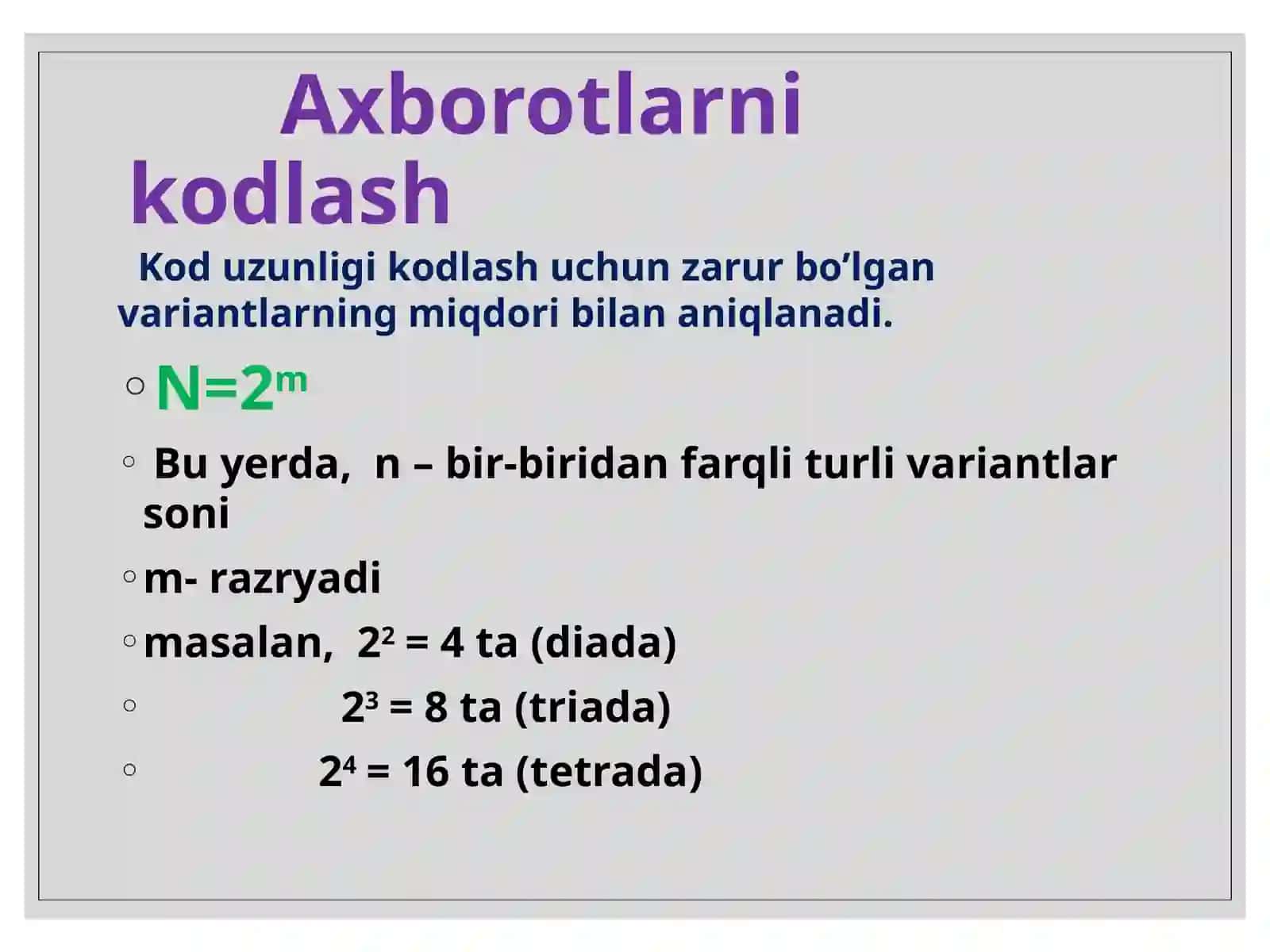 AXBOROTLARNI KODLASH 2