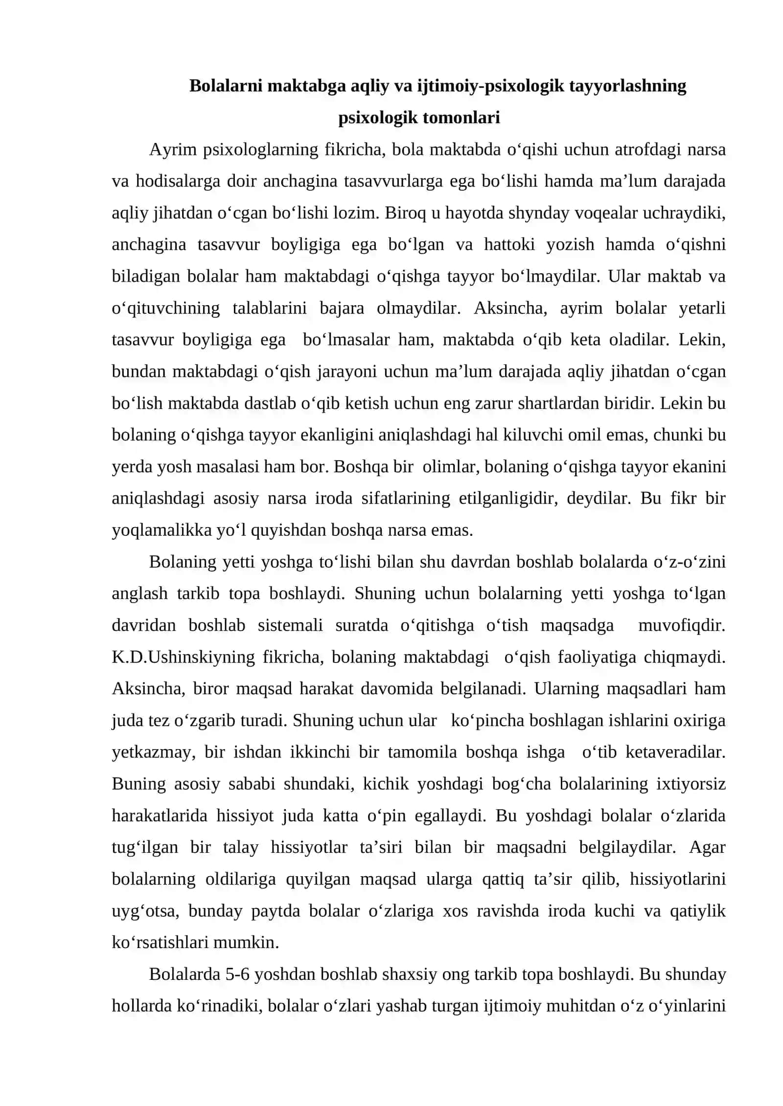 Bolaning maktabga psixologik tayyorgarligi 2