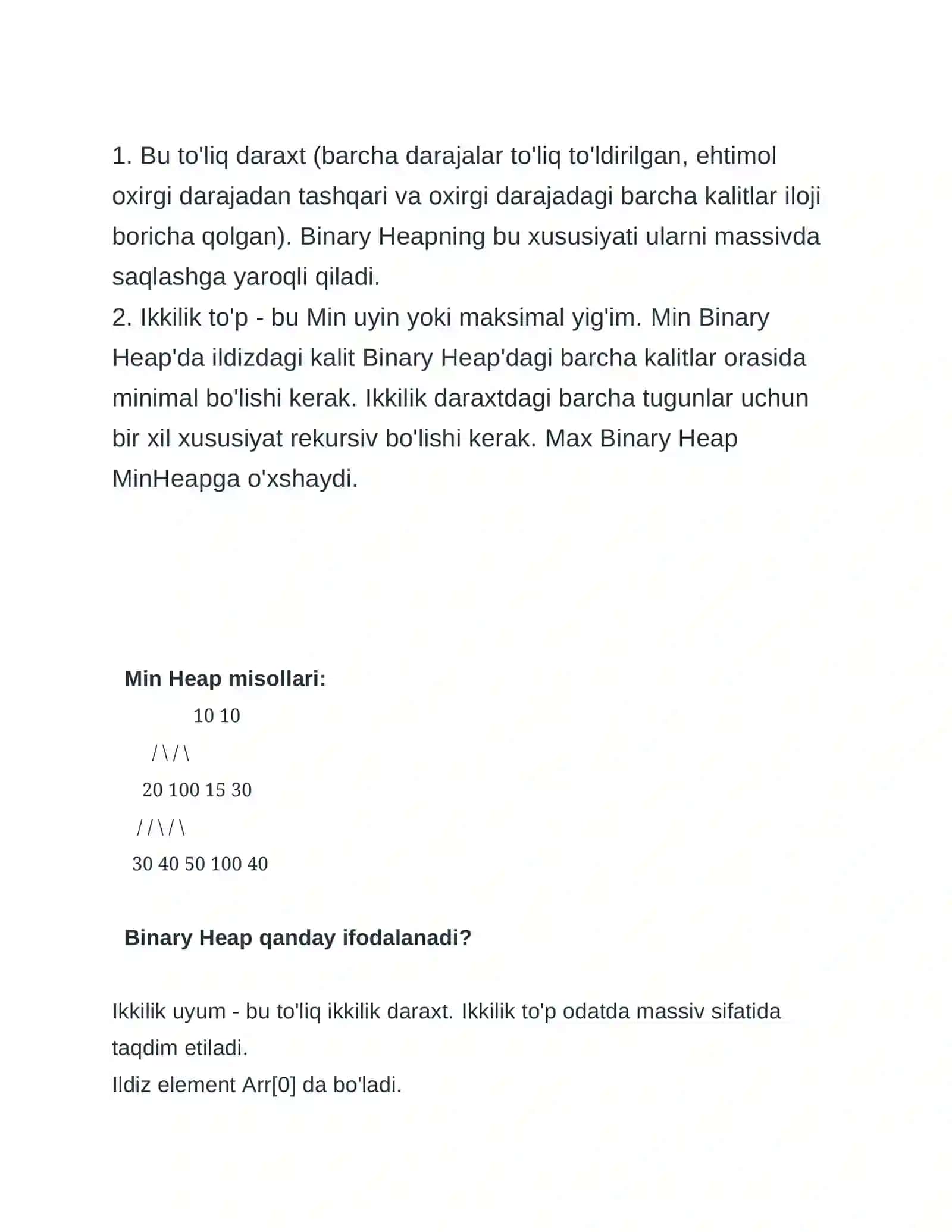 Heap tree ko’rinishidagi binary daraxtlarni qurish Algoritmi va ular ustida amallar 2