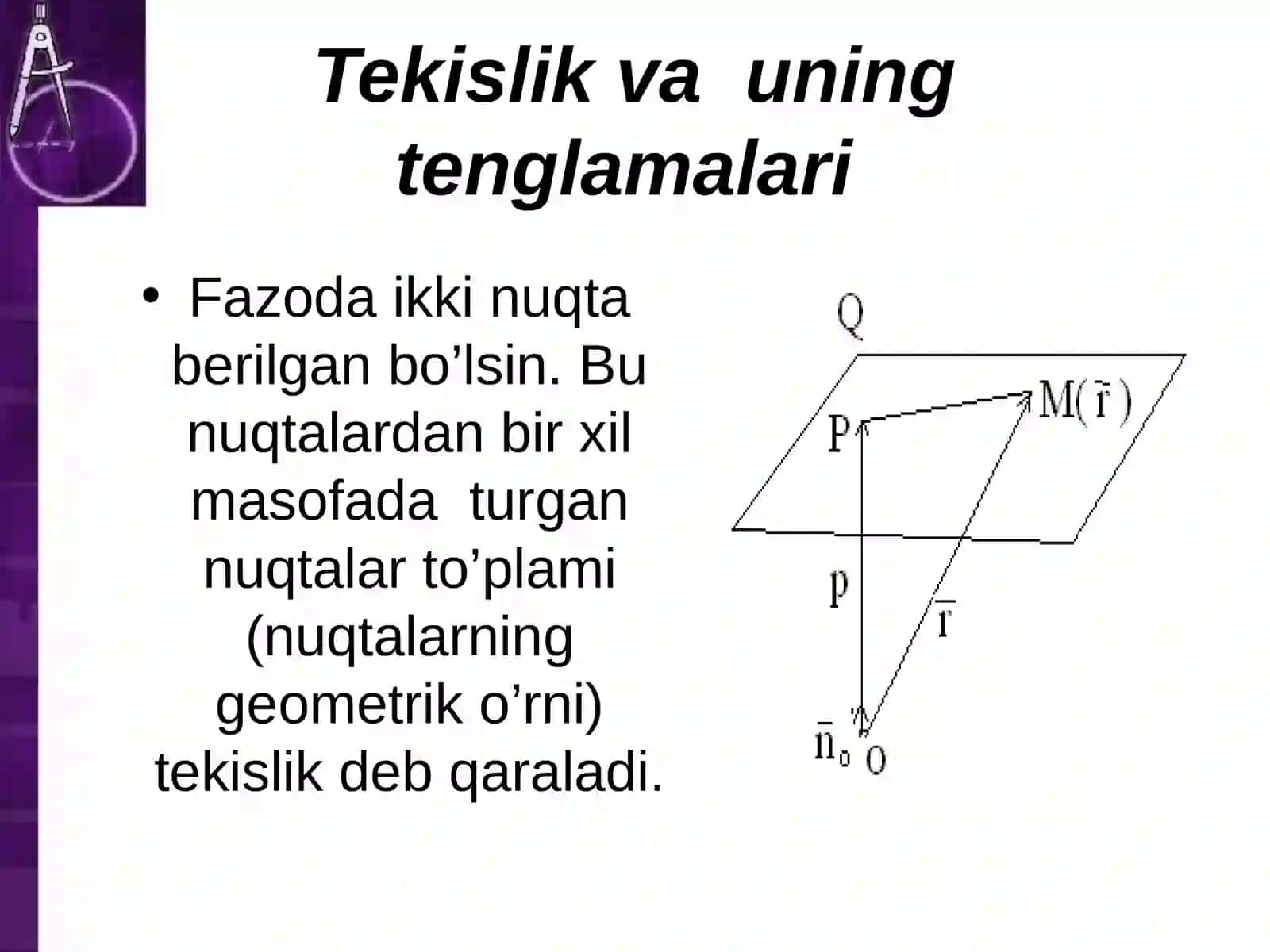 Fazoda to`g`ri chiziq va tekisliklarning turli tenglamalari 2