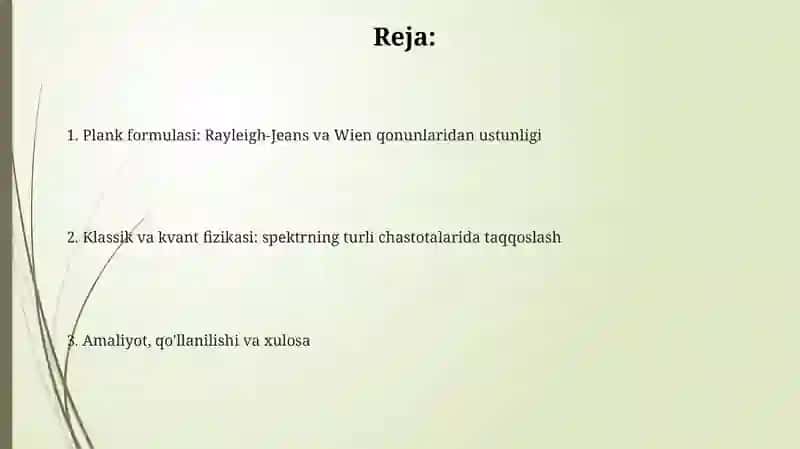 Plank formulasidan Reley-Jins va Vin formulalari 2