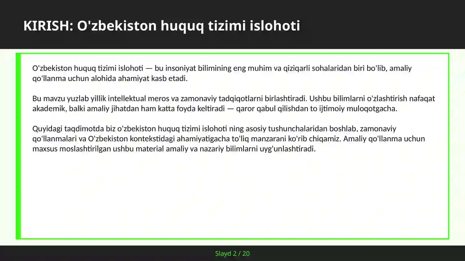 O'zbekiston Huquq Tizimi Islohoti 2