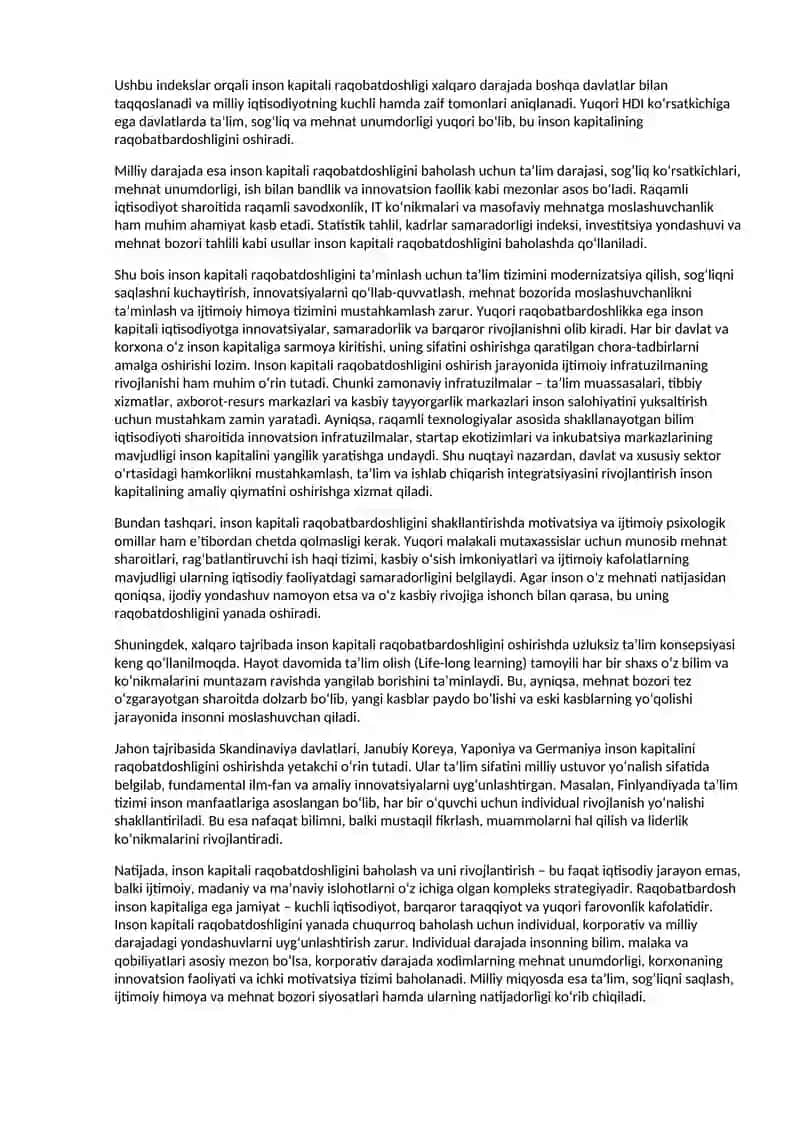 Inson kapitalini raqobatdoshligini baholash 2