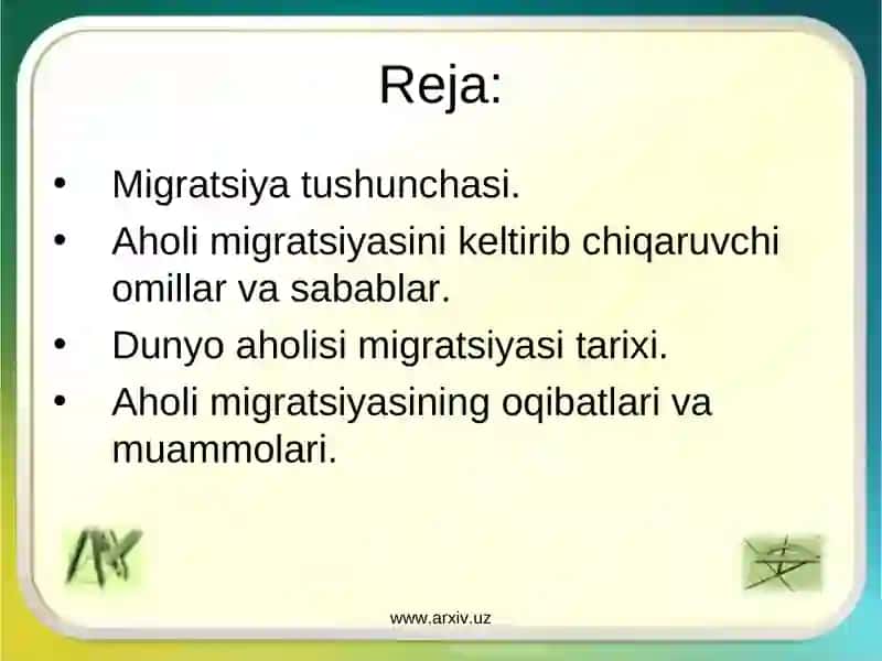 Aholining zamonaviy migratsiya harakatlari 2