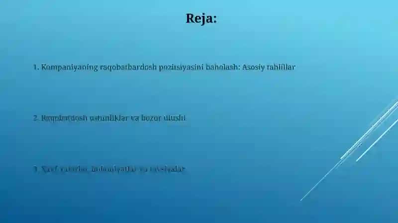 Kompaniyaning raqobatbardosh pazitsiyasini baholash 2