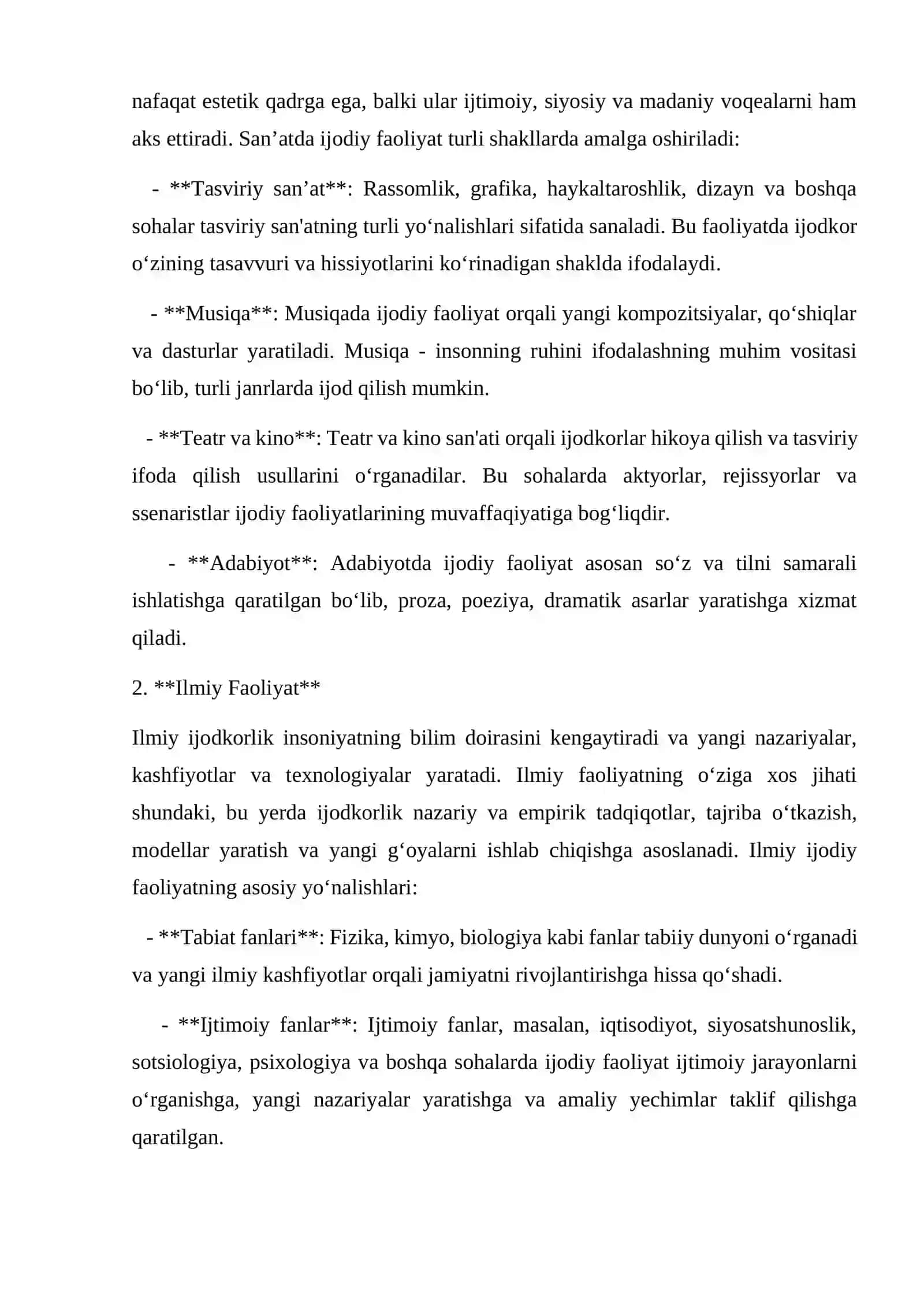 Ijodiy Faoliyatning Turlari 2