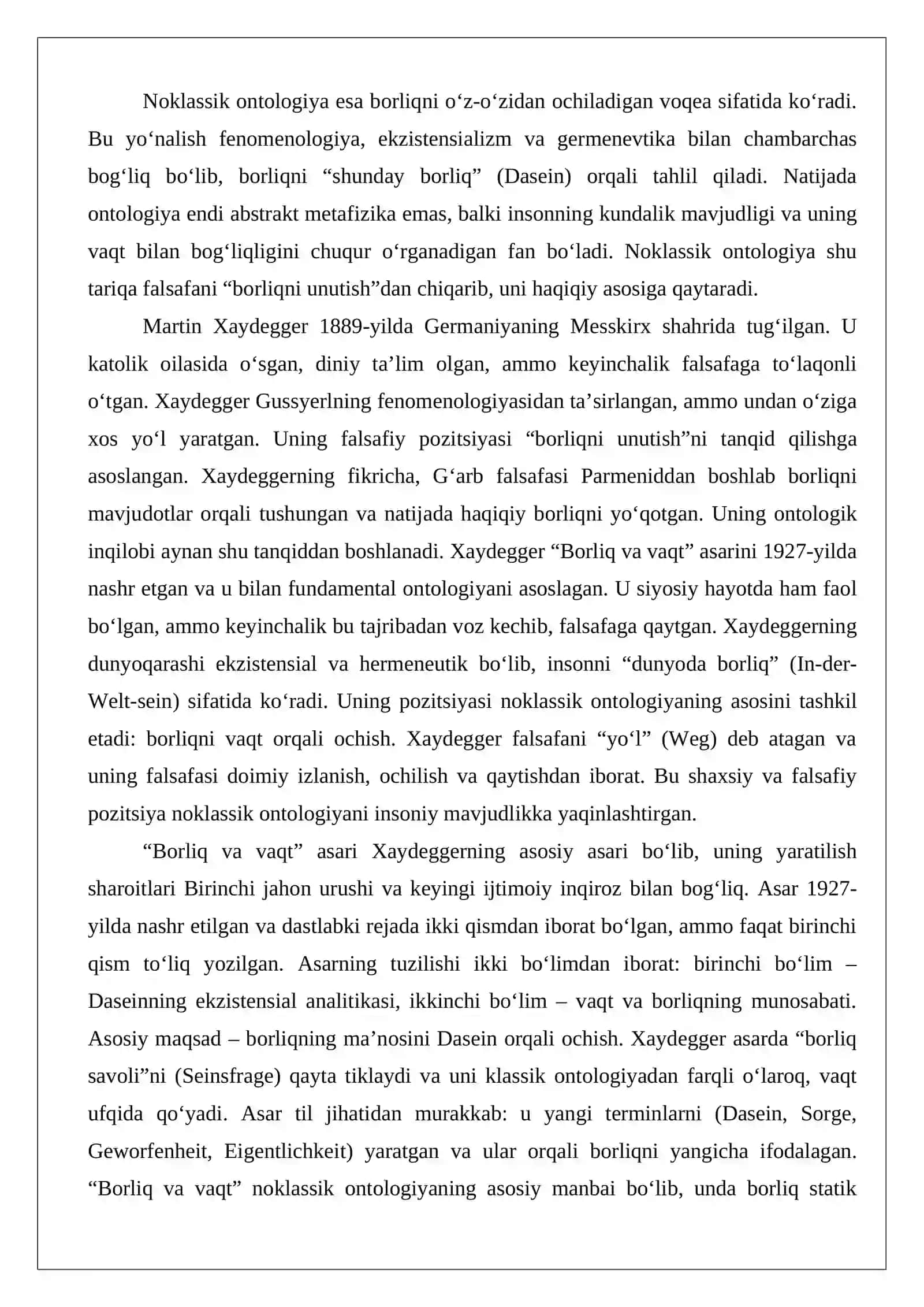 Noklassik ontologiyaning yo‘nalishlari va mohiyati bo‘yicha esse 2