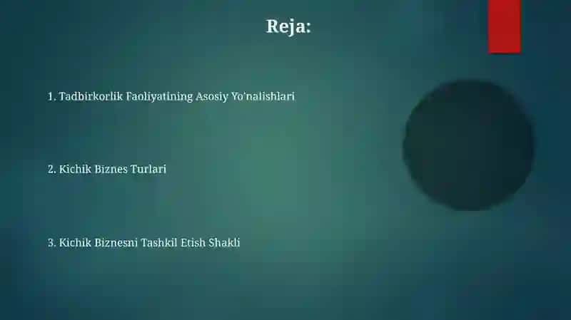 Tadbirkorlik Faoliyatining Asosiy Yo'nalishlari 2
