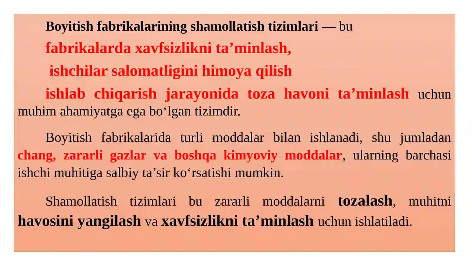 Boyitish fabrikalari shamoilatish tizimlari 2