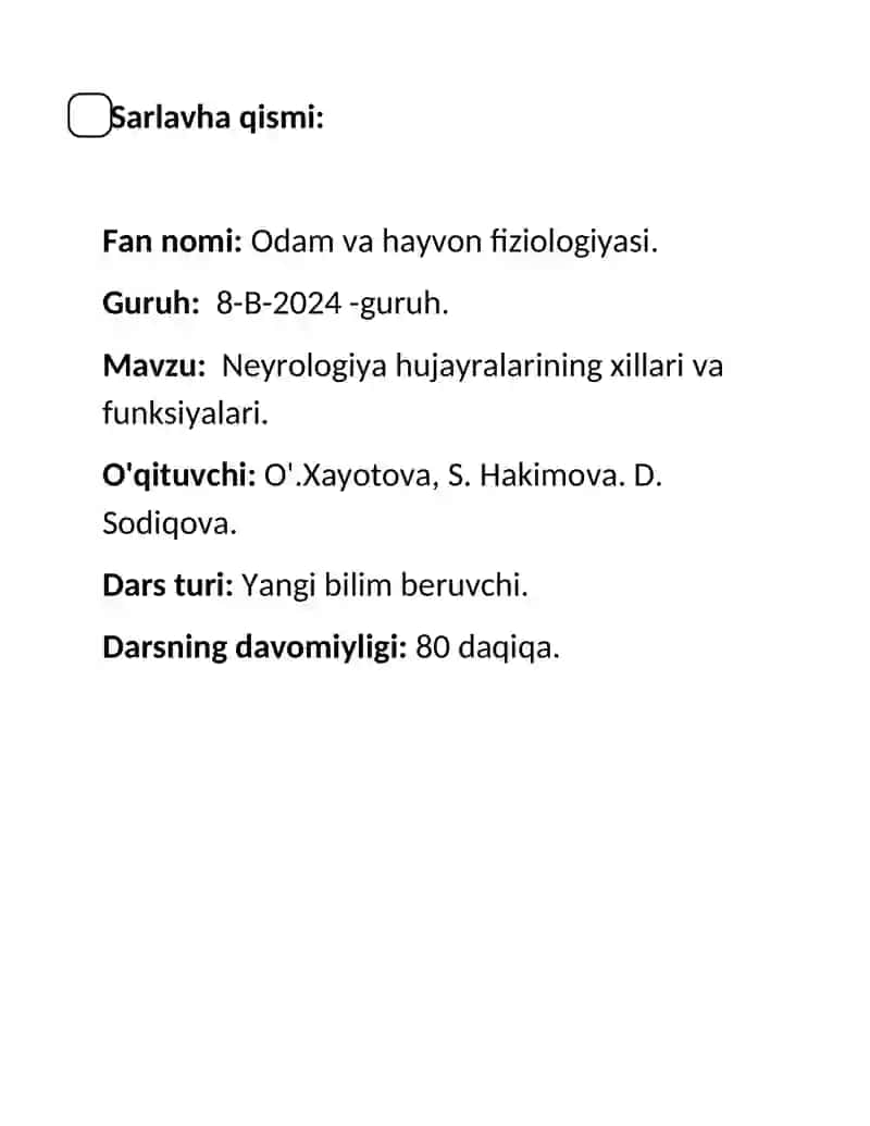 Fiziologiya dars ishlanma. 2