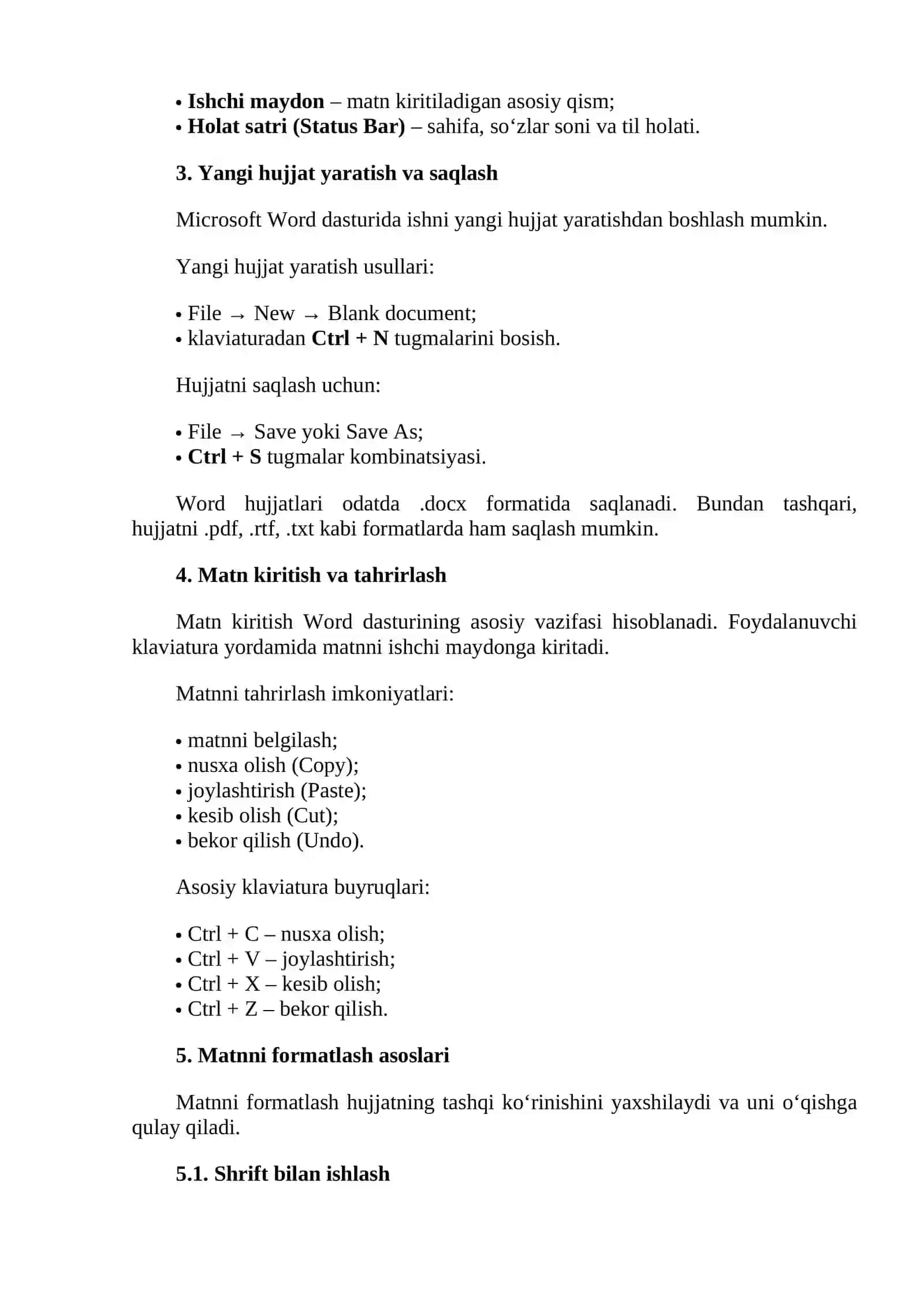 Microsoft Word dasturida hujjat tayyorlash asoslari 2