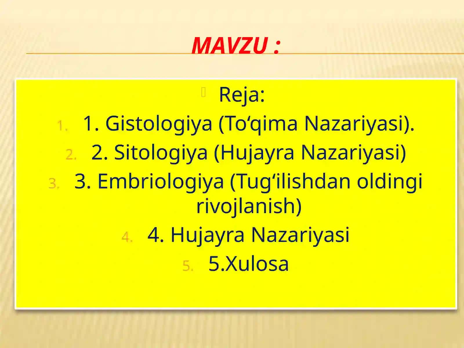 Gistologiya, Sitologiya va Embriologiya Fanidan Taqdimot 2