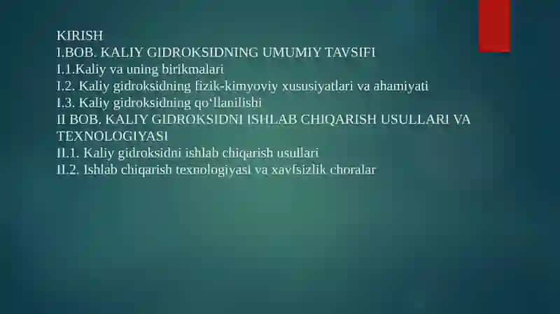 Kaliy gidroksidning sanoatda ishlab chiqarilishi 2