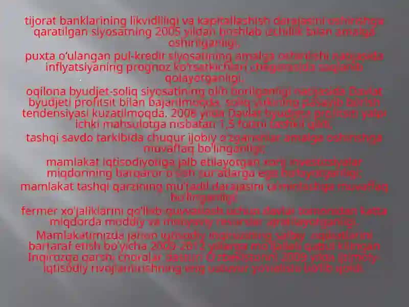 O'zbekiston G'aznasining Nomoyonlarini Bartaraf etish yo'llari 2