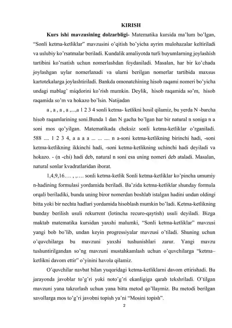 ARIFMETIK VA GEOMETRIK PROGRESSIYANI O'QITISH METODIKASI. 2