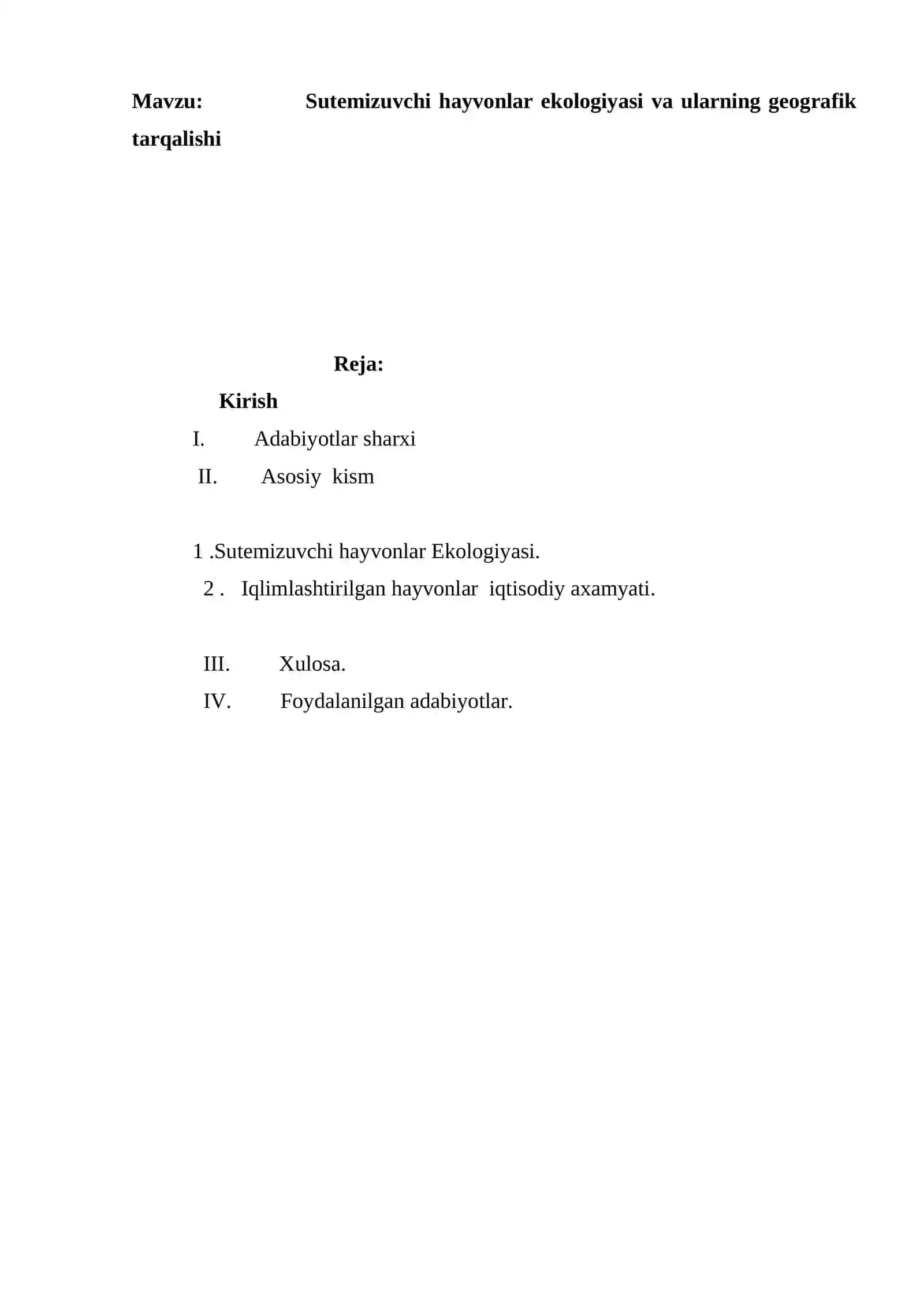 Sutemizuvchi hayvonlar ekologiyasi va ularning geografik tarqalishi 2