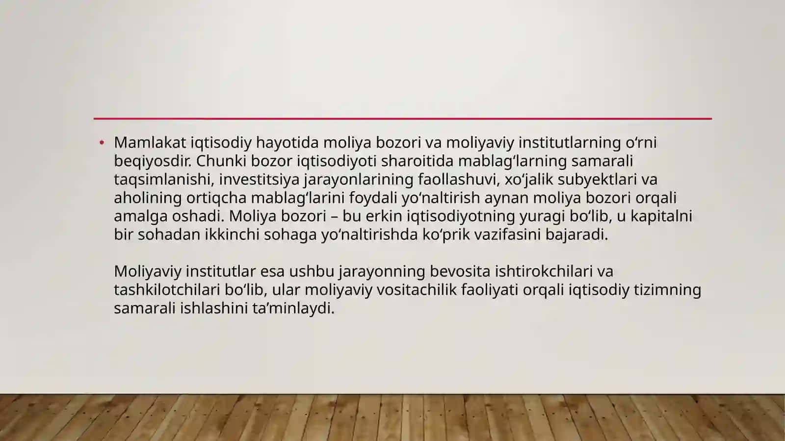 Moliya bozori va institutlari faniga kirish. 2