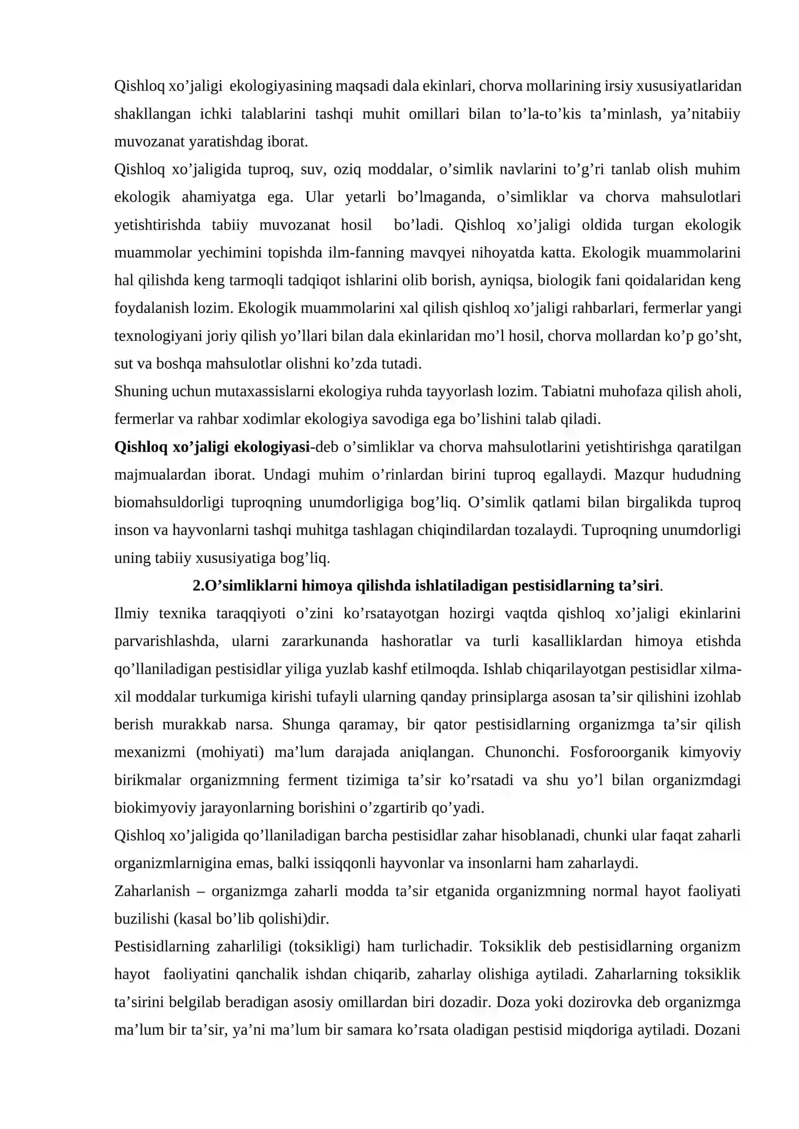 QISHLOQ XO‘JALIGI EKOLOGIYASI 2