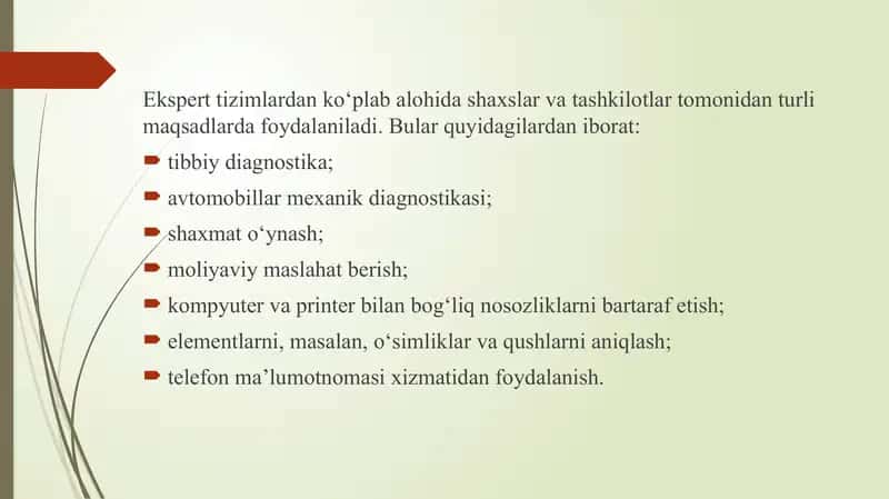 Ekspert tizimlaridan foydalanish 2