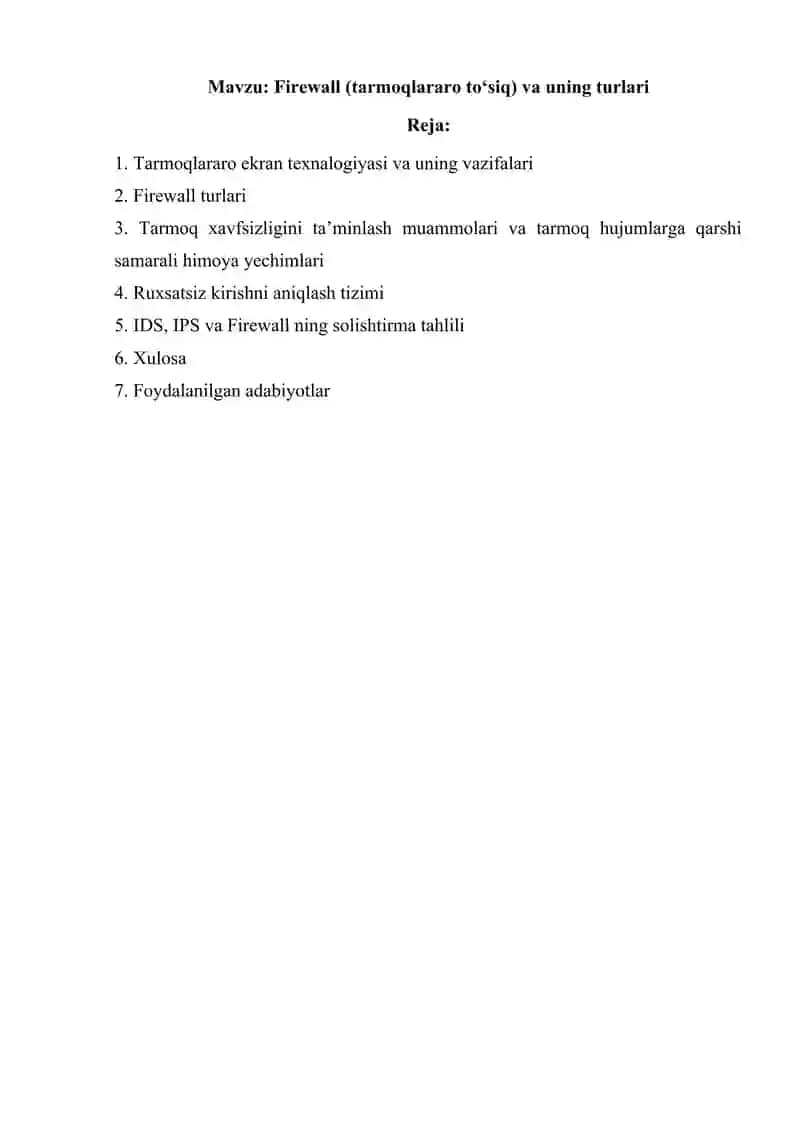 Firewall (tarmoqlararo to‘siq) va uning turlari 2