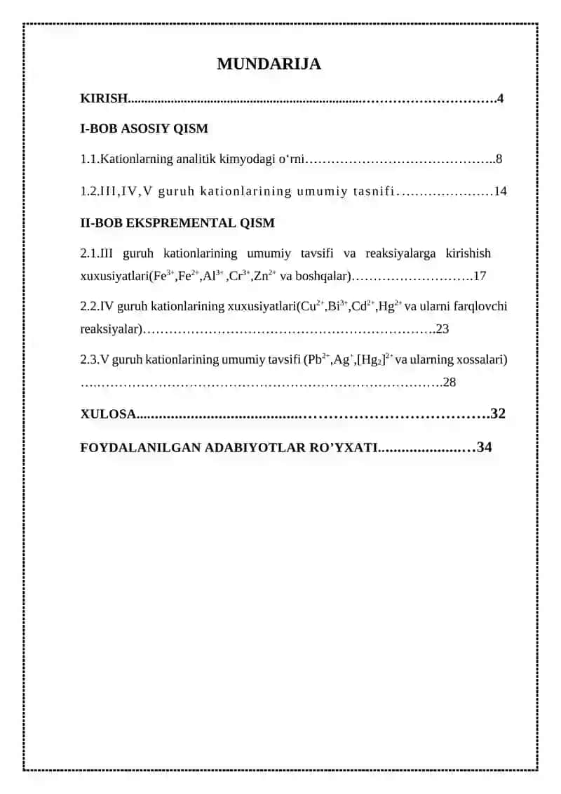 III,IV,V guruh kationlari  analitik reaksiyalari 2