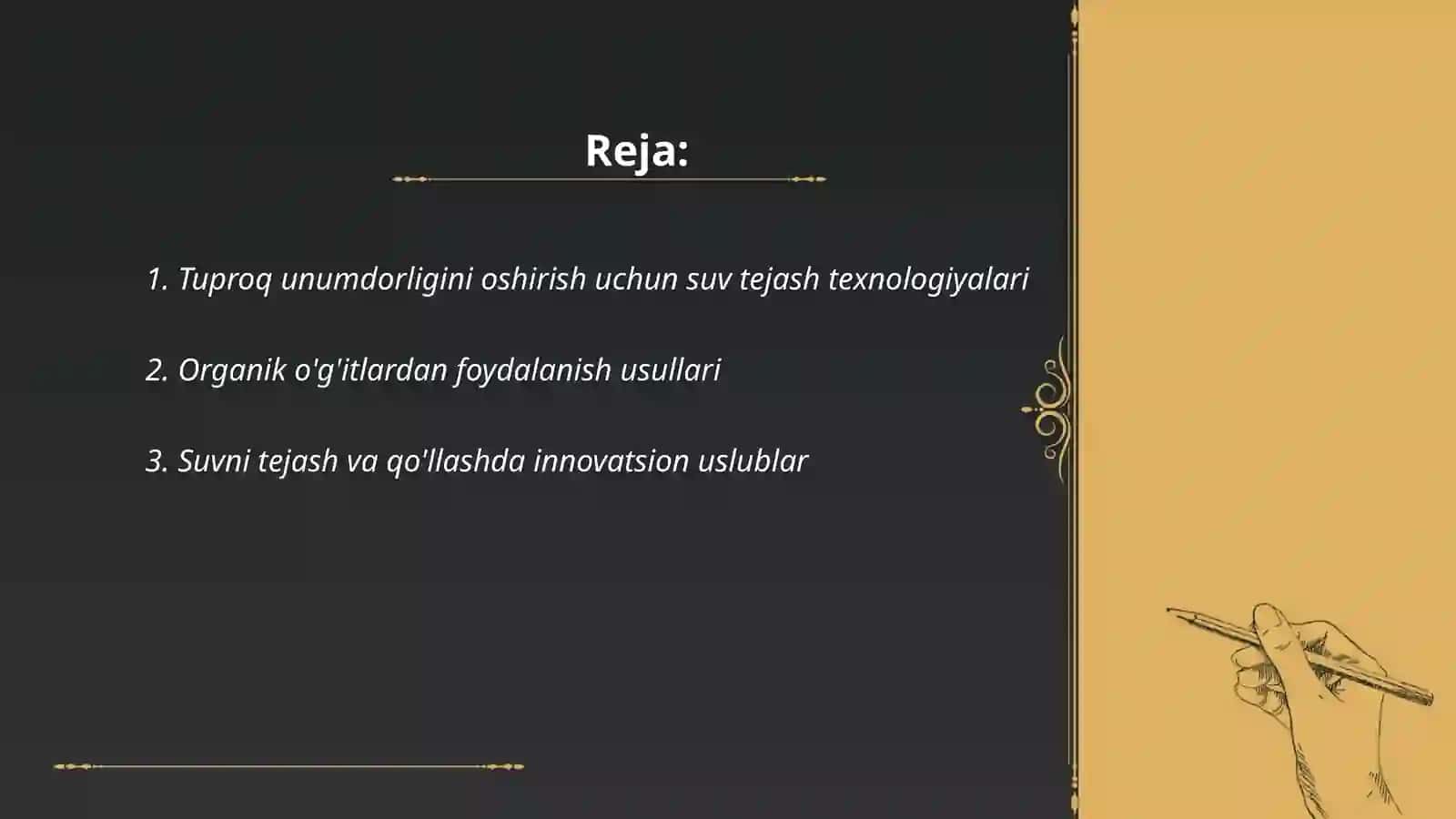 Tuproq unumdorligini oshirish uchun suv tejash texnologiyalari 2