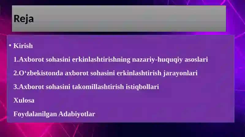 MAMLAKATIMIZDA AXBOROT SOHASINI ERKINLASHTIRISH VA TAKOMILLASHTIRISH ISTIQBOLLARI 2
