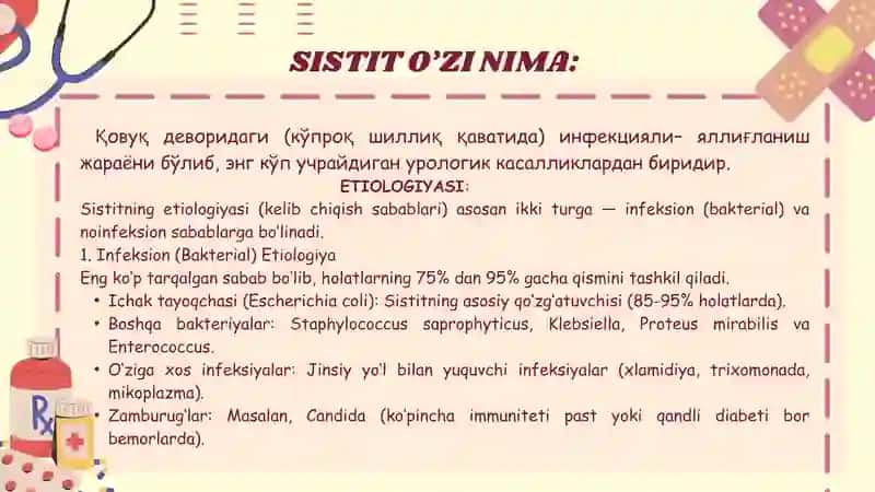 O’TKIR VA SURUNKALI SISTIT. PROSTATIT. 2