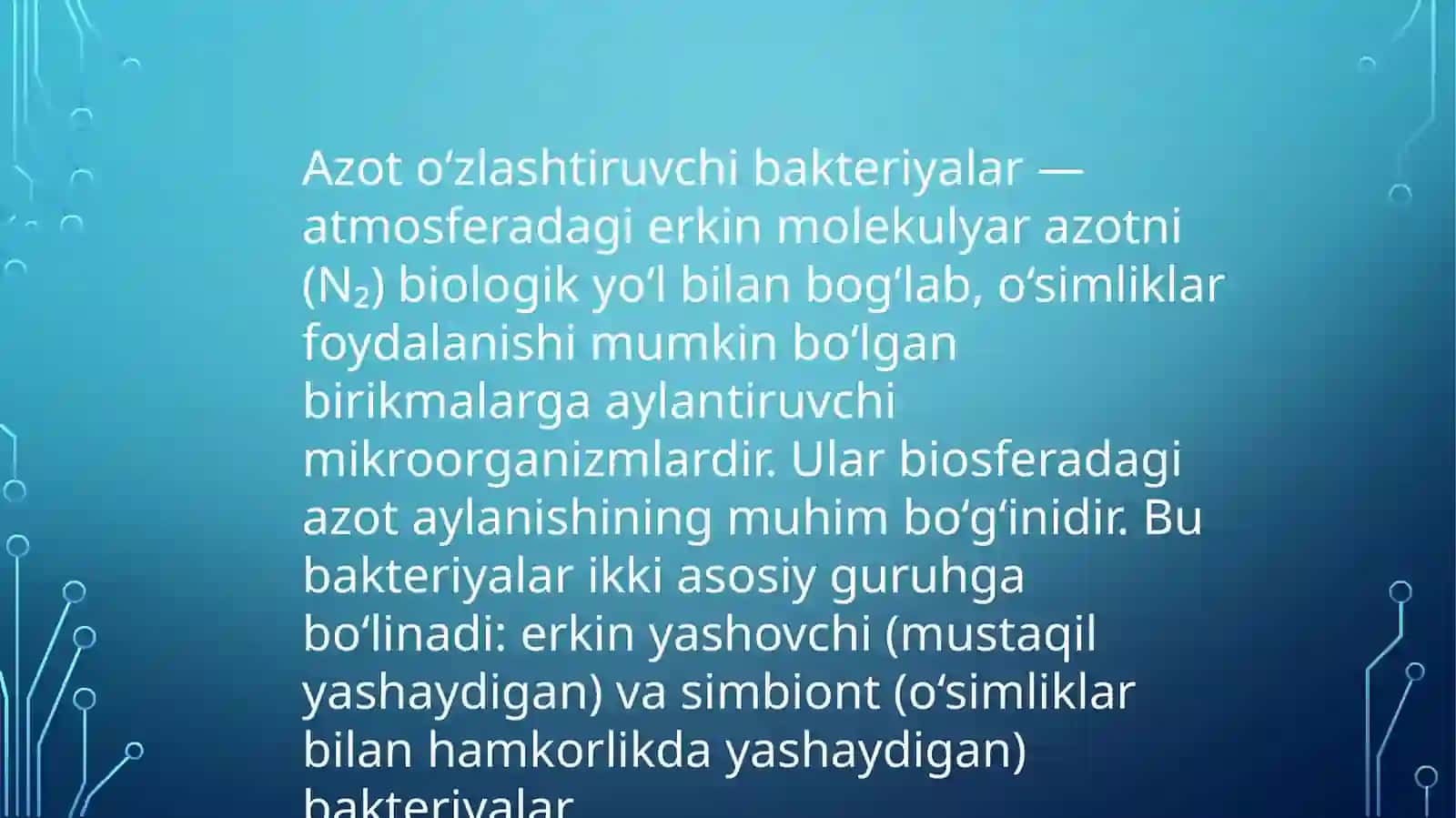 Azod oʻzlashtiruvchi bakyeriyalar bioloogiyasi 2
