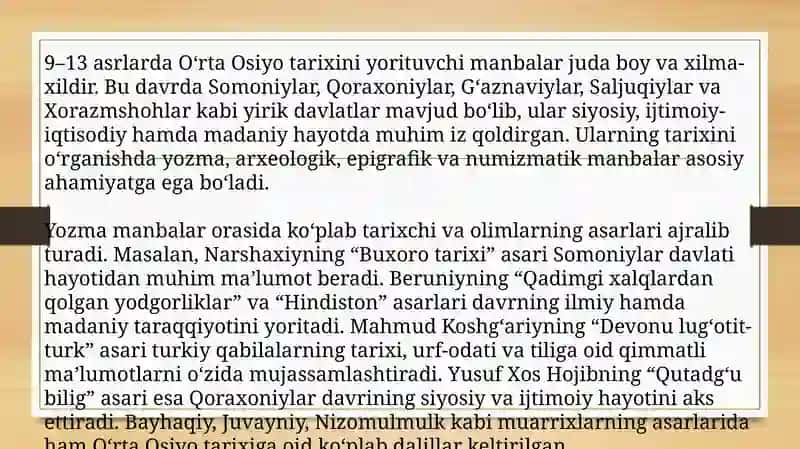 IX-XIII asrlarda Oʻrta Osiyo tarixi manbalari 2