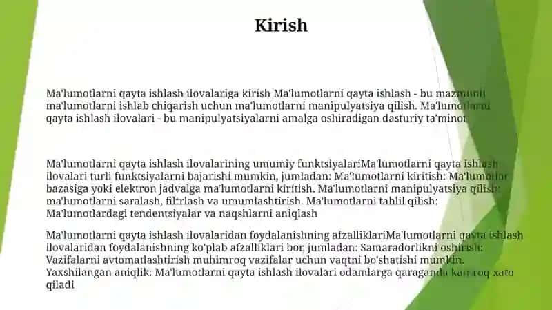 Ma'lumotlarni Qayta Ishlash Dasturlari 2